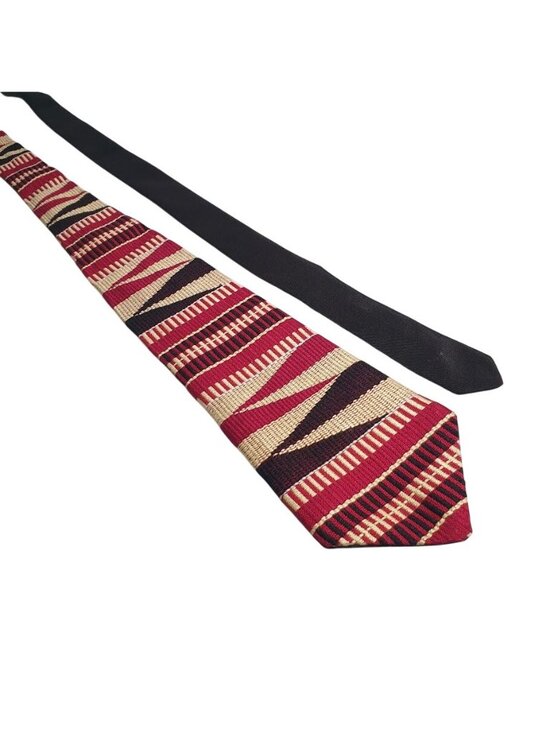 Handmade Other - Red Beige Black Striped Men Tie Set Handmade Woven Pattern Neckties Vintage Gift